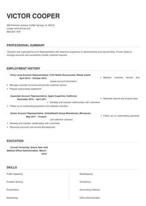 Account Representative Resume Sample & Tips | Online Resume Builder