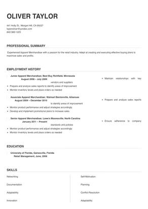 Apparel Merchandiser Resume Sample & Tips | Online Resume Builder