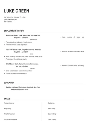 Bakery Clerk Resume Sample & Tips | Online Resume Builder