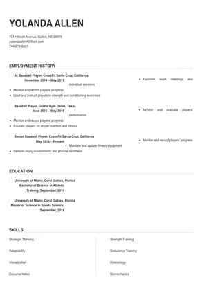 Baseball Player Resume Sample & Tips | Online Resume Builder