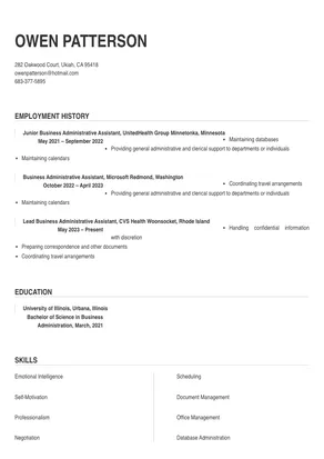 business administrative assistant
