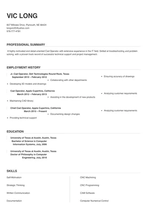 Cad Operator Resume Sample & Tips | Online Resume Builder