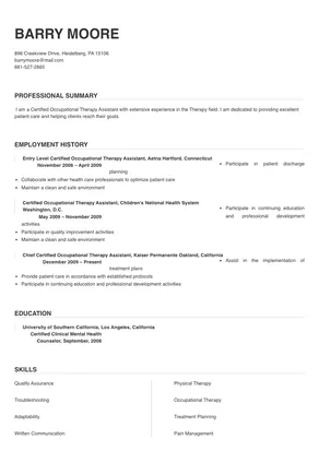 Certified Occupational Therapy Assistant Resume Sample & Tips | Online ...