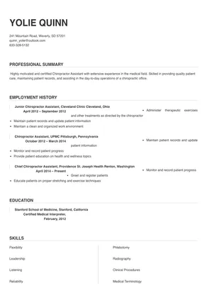 Chiropractor Assistant Resume Sample & Tips | Online Resume Builder