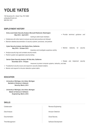 Cyber Security Analyst Resume Sample Tips Online Resume Builder