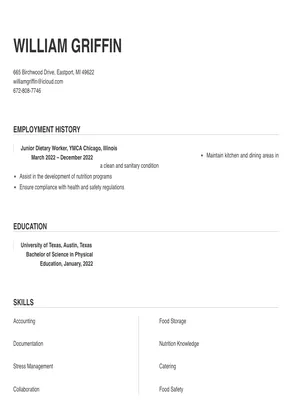 Dietary Worker Resume Sample & Tips | Online Resume Builder