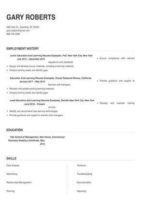 education and learning resume examples