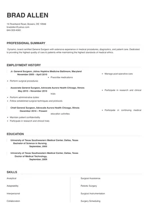 General Surgeon Resume Sample & Tips | Online Resume Builder