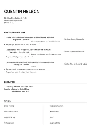 law office receptionist