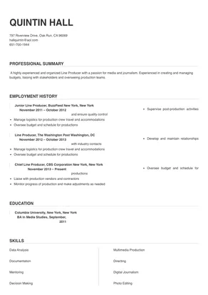 Line Producer Resume Sample & Tips | Online Resume Builder