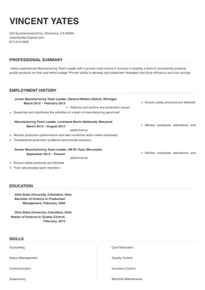 manufacturing team leader