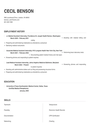 medical assistant internship