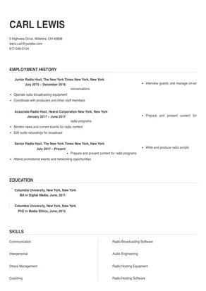 Radio Host Resume Sample & Tips | Online Resume Builder