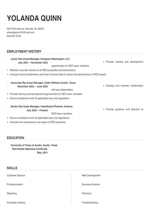 Reo Asset Manager Resume Sample & Tips | Online Resume Builder