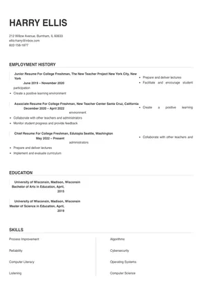 resume for college freshman