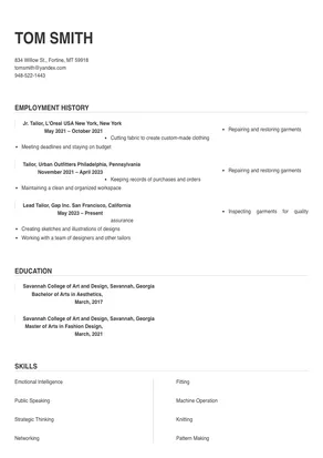 Tailor Resume Sample & Tips | Online Resume Builder