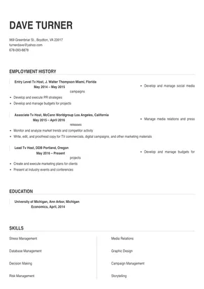 Tv Host Resume Sample & Tips | Online Resume Builder