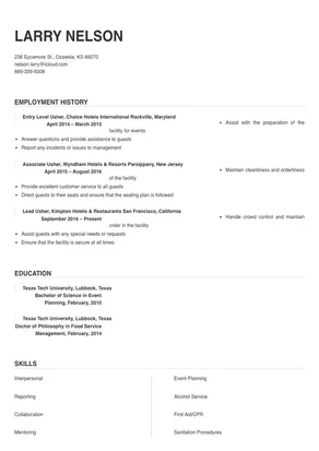 Usher Resume Sample & Tips | Online Resume Builder