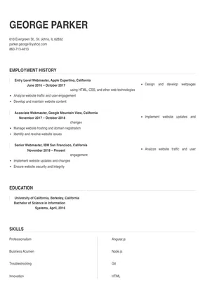 Webmaster Resume Sample & Tips | Online Resume Builder