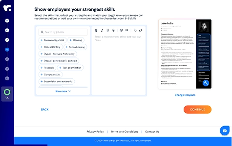 ResumeBuild guided resume creation process