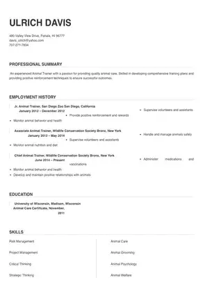 Animal Trainer Resume Sample & Tips | Online Resume Builder