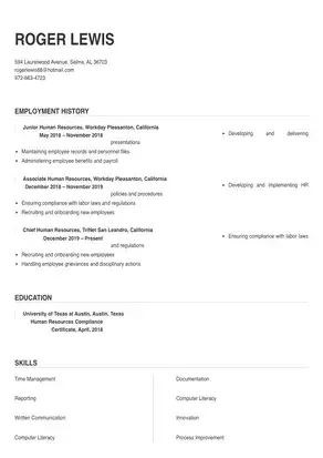 Human Resources Resume Sample & Tips | Online Resume Builder