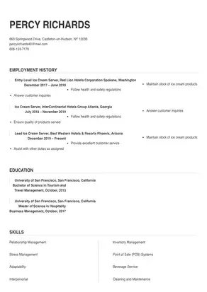 Ice Cream Server Resume Sample & Tips | Online Resume Builder